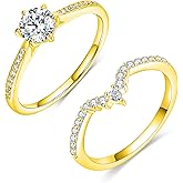 MDFUN 18K White/Yellow Gold Plated Eternity Ring Sets,Two-in-One Cubic Zirconia Wedding Engagement Promise Eternity Ring for Women