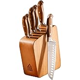 Bloomhouse - Two Time Oprah's Favorite Things Winner - 7 Piece Italian Olive Wood Kitchen Knife Block Set w/German Forged Stainless Steel Knives