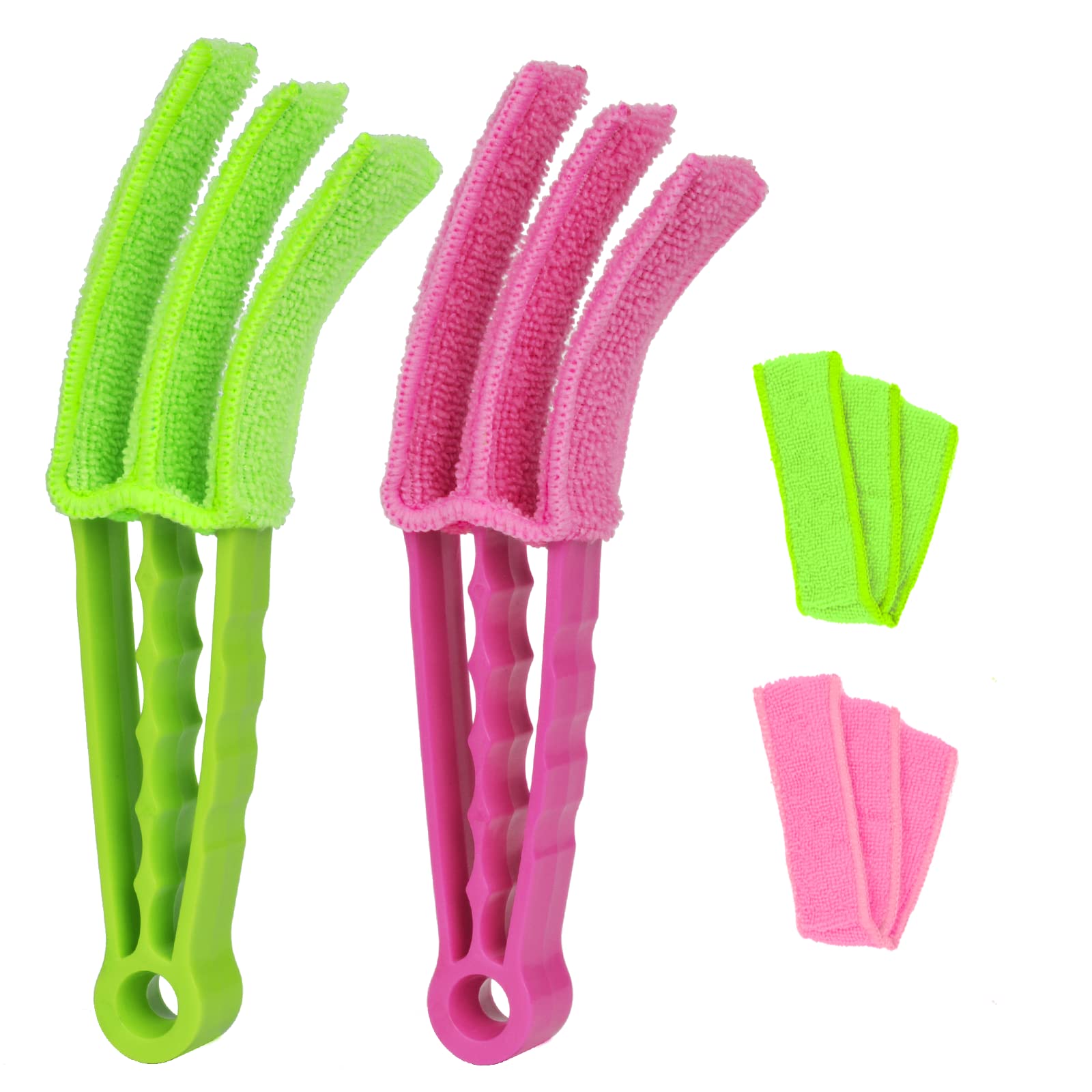 Vicloon Venetian Blind Cleaner, 2pcs Window Blind Cleaner, Brush Cleaner Tool Window Blind Duster With 2 Microfibre Sleeves for Venetian Blinds, Air Conditioner and Car AC Vent (Rose Red+Green)