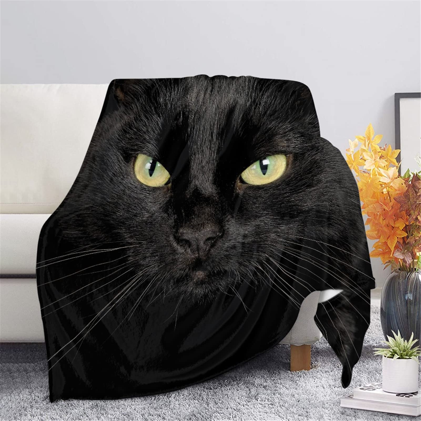 Wanyint Black Cat Print Blanket for Sofa Couch Bed Super Soft and Lightweight Travel Blanket Throw Blanket Microfiber Plush Flannel Blanket
