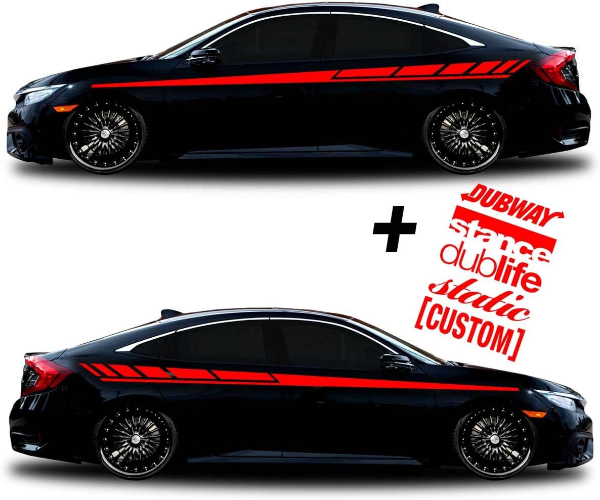 SG Motiv Vinyl Body Side Graphics Racing Stripes car Truck Sticker Decal Universal 005 + Decals Dub, Stance, Dublife, Static, Custom (Red)