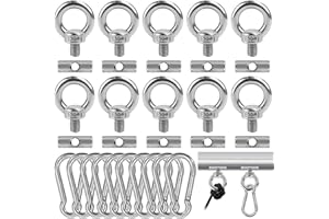 HOMGATY 10PCS 6mm Awning Rail Stoppers with 10 Carabiners, 304 Stainless Steel RV Awning Hooks for Lights, Camping Accessory Hangers, Piping Stopper