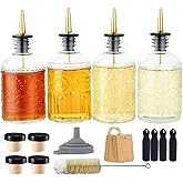 CALFATHN Simple Syrup Bottles Set of 4, Glass Coffee Syrup Dispenser Bottles 7 OZ With Metal Pour Spout, Labels and Stopper, Glass Syrup Dispenser for Maple Honey Syrup Oil and Sauces, LC004 (4 Pack)