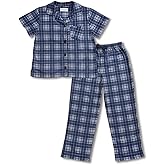PajamaGram Pajamas for Kids - Kids Short Sleeve Button Down Pajamas with Pants