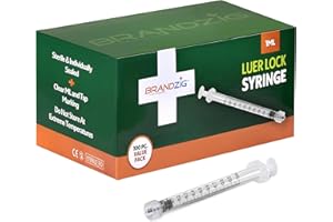 BRANDZIG 1ml luer lock syringe (No Needle) - Sterile, Individually Wrapped - 100 Pack - for Professional & Personal Use
