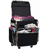 Everything Mary Rolling Scrapbook Tote – Black & Floral Trim Craft Bag with Wheels – Storage Organizer for Scrapbooking, Papercraft, Art Supplies & Craft Tools