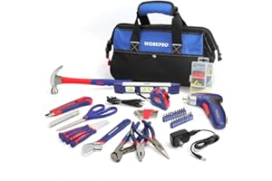 WORKPRO 125-Piece Household Tool Kit – 3.6V Rechargeable Screwdriver & Home Repair Basic Tool Set with 13-Inch Easy Carrying 
