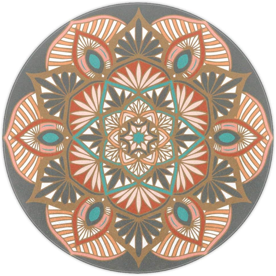 Gray Background Mandala Elegance Area Rug Round Outdoor Mat