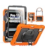 SEYMAC For IPad Pro 11 Inch Case M5 2025 / M4 2024, Heavy Duty Shockproof Protective Case With Screen Protector, 360° Rotating Stand, Hand/Shoulder Strap And Pen Holder, Colorful Pink