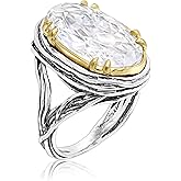 JEAN RACHEL JEWELRY Mixed Metal Two Tone Ring for Women – Oval CZ Wire Wrap – 925 Sterling Silver & 14K Gold Over Silver – Hypoallergenic Handcrafted Design