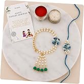 I Jewels RakshaBandhan Designer Handcrafted Pearl &amp; Kundan Bhaiya Rakhi for Brother/Bro/Men (R112G-CO)