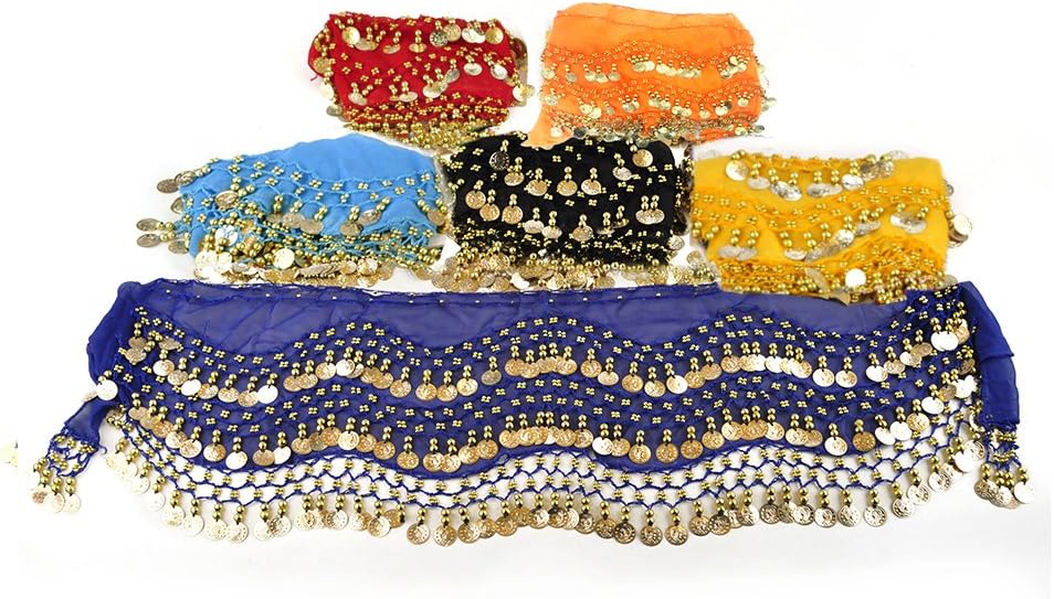 BellyLadyBellyLady Wholesale Lots Of 6 Gold Coins Belly Dance Hip Scarves, Gift Idea-set1