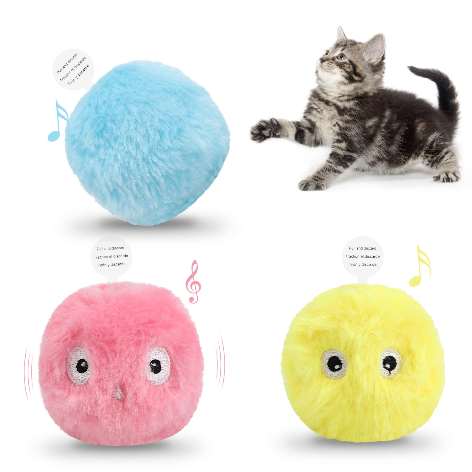 3 Pack Cat Interactive Plush Toy Balls, Lifelike Animal Chirping Sounds, Fun Catnip Toys for Indoor Cat & Dog Kitten & Puppy Exercise