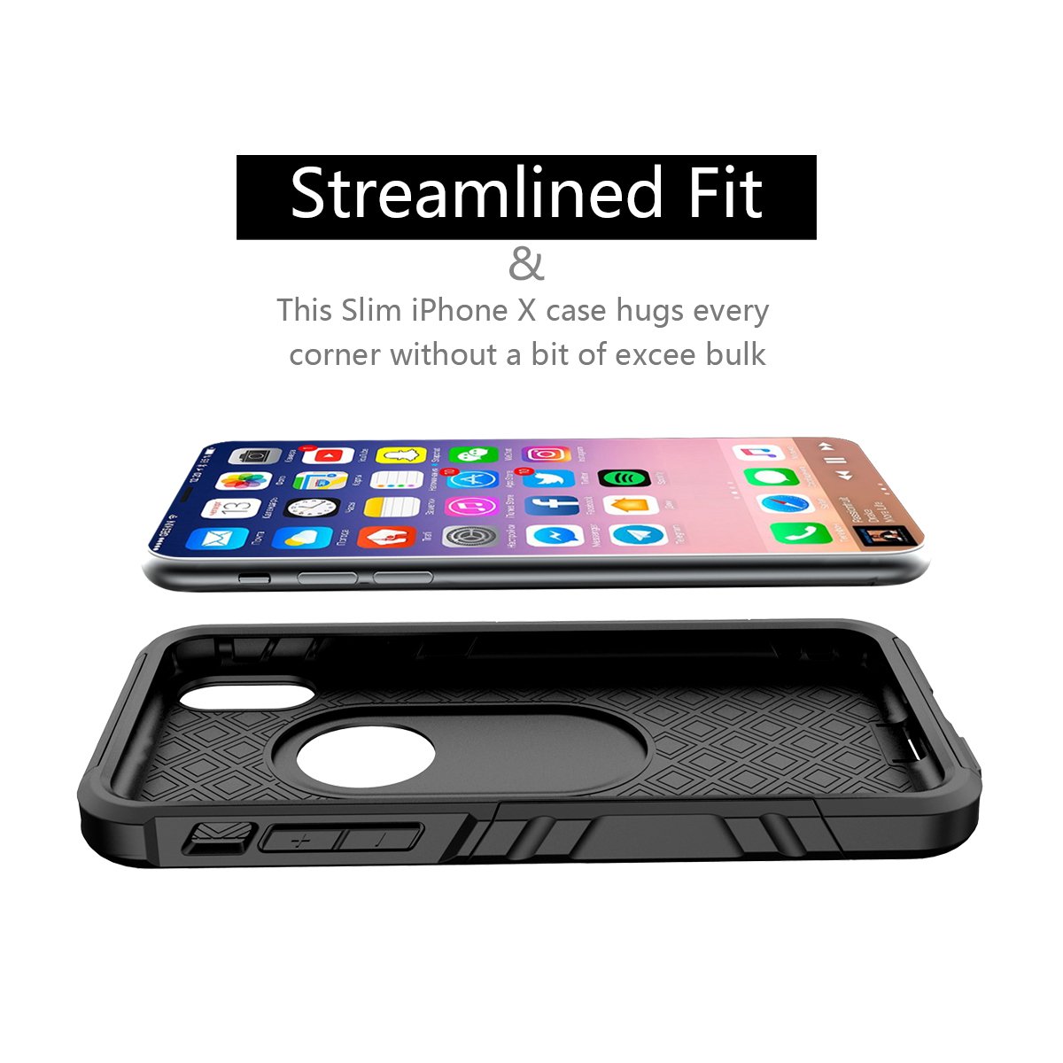 For iPhone X Case / iPhone 10 Case, Sportlink Dual Layer Hybrid Flexible TPU and Hard PC Double Protection Slip-Proof Drop-proof Anti-scratch Cover for Apple iPhone X 2017 (Black)