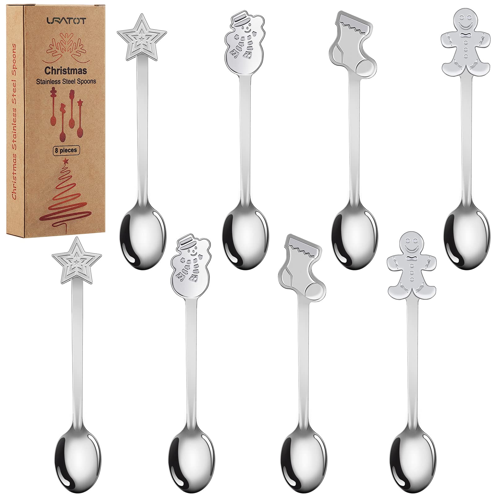 URATOT 8 Pieces Stainless Steel Spoons Coffee Tea Dessert Mixing Spoons Christmas Stocking Fillers(8)