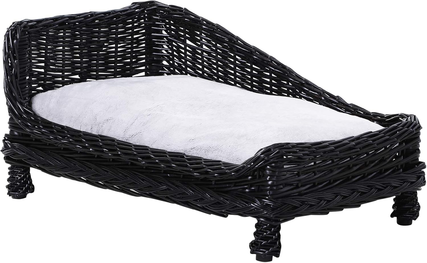 Pawhut Wicker Dog Cat Bed Kitten Lounger Pet Bed Rattan Willow Basket
