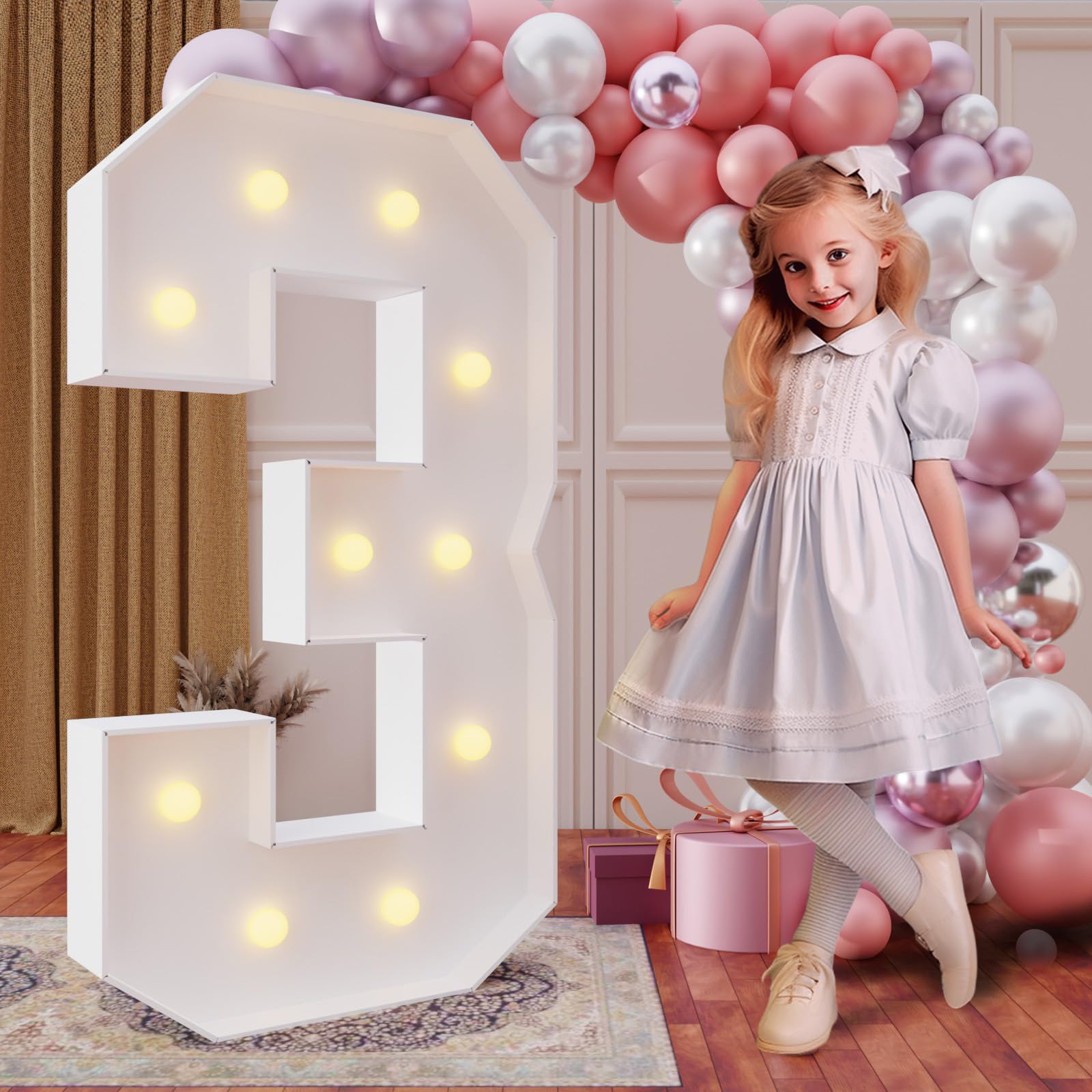 Photo 1 of imprsv 4FT Marquee Numbers,DIY Light Up Numbers for 30th Birthday Decorations, Party Party Decorations,Anniversary Party Decor,Mosaic Number for Balloons Number 3,Pre-Cut Foam Board Kit