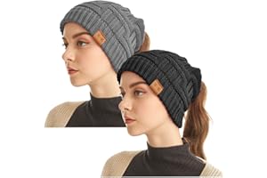 WharFlag Ponytail Toque for Women – Knitted Winter Hats Stretch Ponytail Beanie Hat Messy Bun Hat Slouchy Beanies for Women
