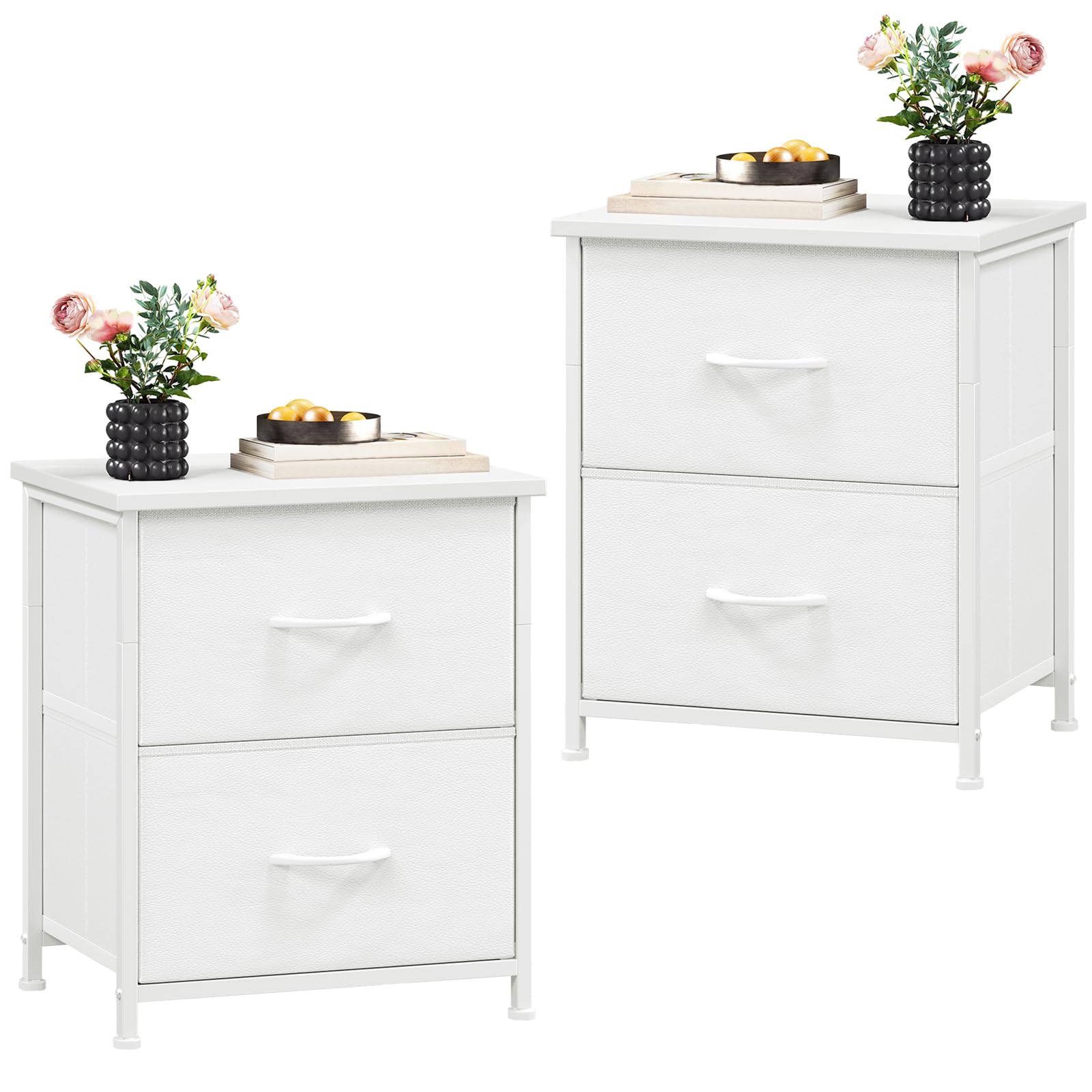 Photo 1 of Somdot White Nightstand Set of 2, Small Dresser for Bedroom with 2 Drawers, Bedside Table Night Stand End Table with Fabric Bins for Bedroom Kids Closet Dorm Guest Room, White Leather