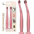 PAWINTOWN Soft Cat Toothbrush Set – Suitable for Dogs – Food Grade Silicone – Dental Care, Teeth Cleaning, Tooth Brushing Kit (Blushing Flamingo)