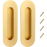 Malimali 6 Inch Pocket Door Pull Recessed Sliding Door Handle Hardware | Stainless Steel Finger Flush Pulls for Sliding Closet Door/Barn Door, Pocket Door Handle, Oval, Brushed Gold 2 Pack