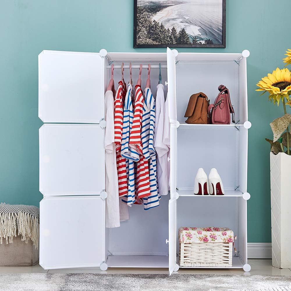 Ansley Hosho Small Wardrobe Portable 6 Cube Storage Unit Clothes Organizer Modular Closet Cabinet Bedroom Combination Armoire With Doors And Hanger For Bedroom Kids Room Cloak Room 75 47 H110 5cm Amazon Co Uk Kitchen