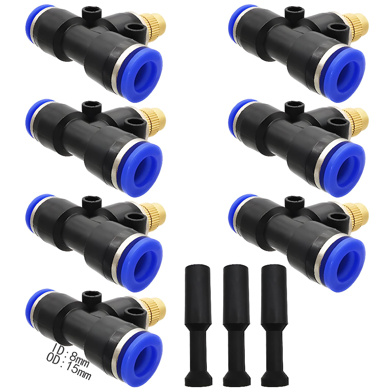 Brass Misting Nozzle, Dujelixa 7Pcs Quick Connector Adjustable Atomizing Nozzle Connect 8mm Quick Intubation Tube +3 Pcs Blocking Head for Patio, Garden, Lawn, Greenhouse