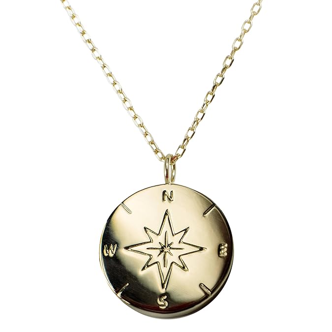 JO & JUDY Kompass Halskette Gold - Stylischer Motiv-Anhänger aus vergoldetem 925 Sterlingsilber an 46 cm vergoldeter 925 Ster