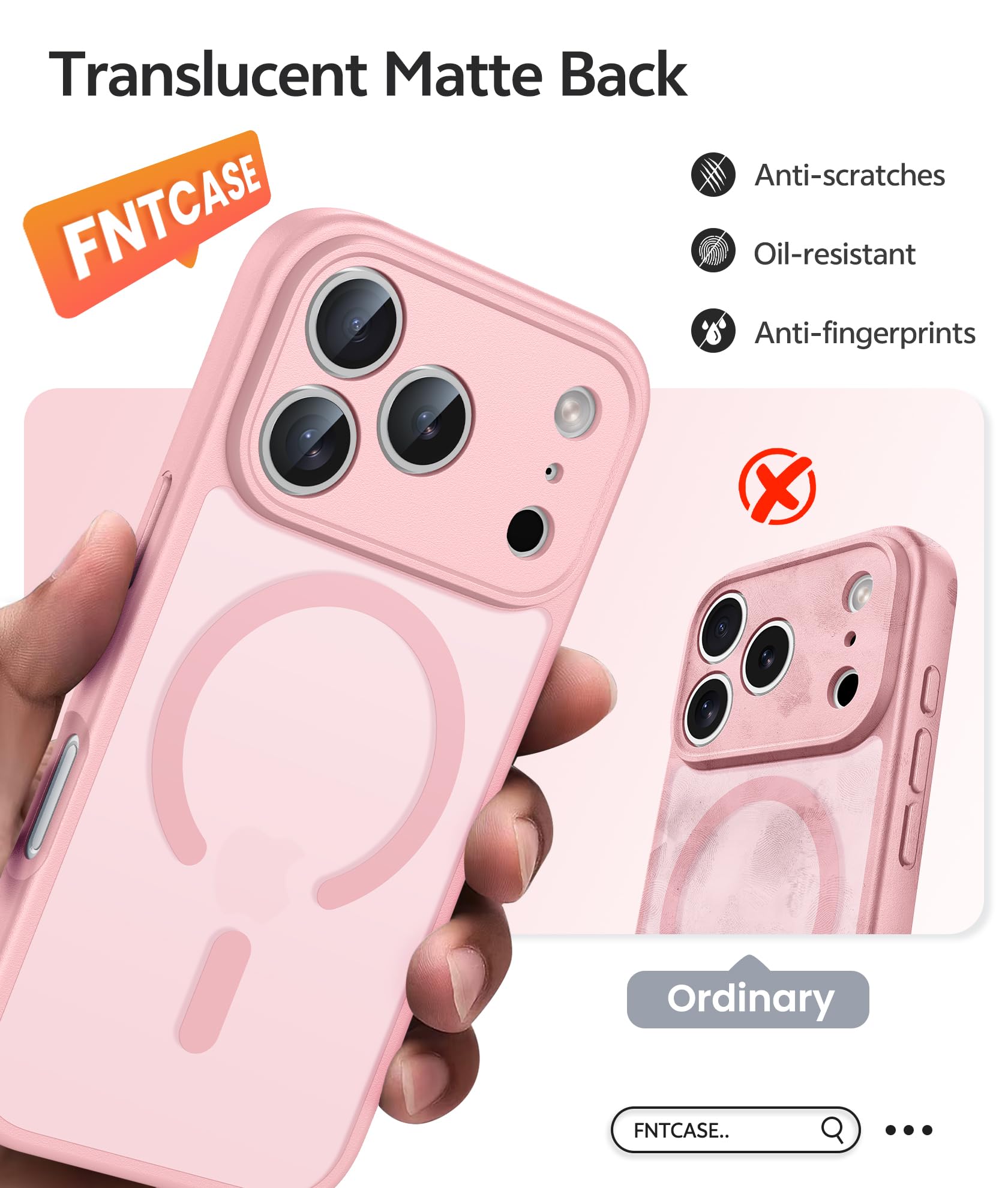 FNTCASE for iPhone 17 Pro-Max Case: Magnetic Frosted Translucent Matte Military Grade Shockproof Slim Cover | Full Covered Camera Protection | Slim Drop Proof Durable Protective Cases