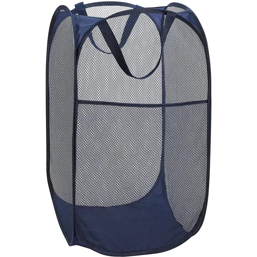 Diggoour 75L Deluxe Strong Mesh Pop up Laundry Hamper Basket with Side Pocket for Laundry Room, Bathroom, Kids Room, College Dorm or Travel(Navy, 36x36x60cm) — image 1