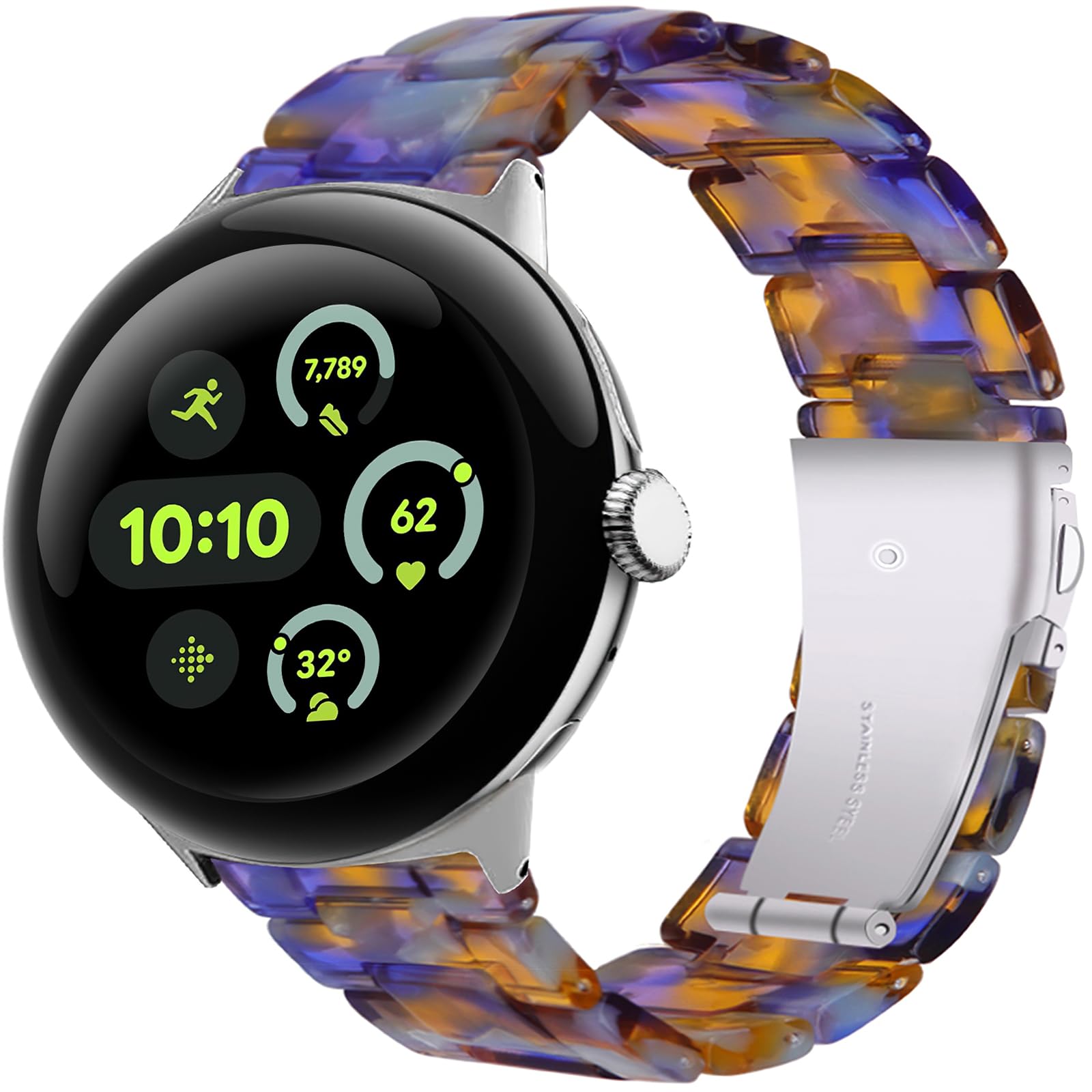 Miimall Resin Strap for Google Pixel Watch 4/3/2/1 41mm, Men Women Lightweight Thin Band with Metal Buckle Adjustable Replacement Wristband for Pixel Watch 4 41mm-Blue Ice Ocean
