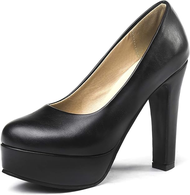 Amazon.com | BIGTREE Women Round Toe Stiletto Slip On High Heel Chunky Platform Pumps Party 