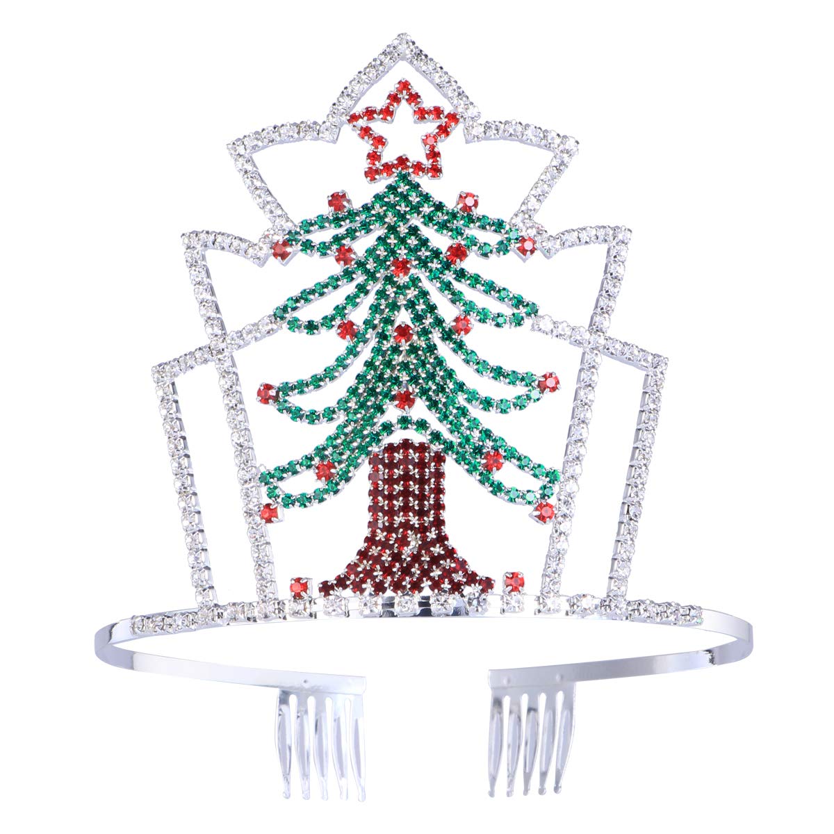Lurrose Christmas Tree Tiara Rhinestone Crown Hair Band with Comb for Kids Adults