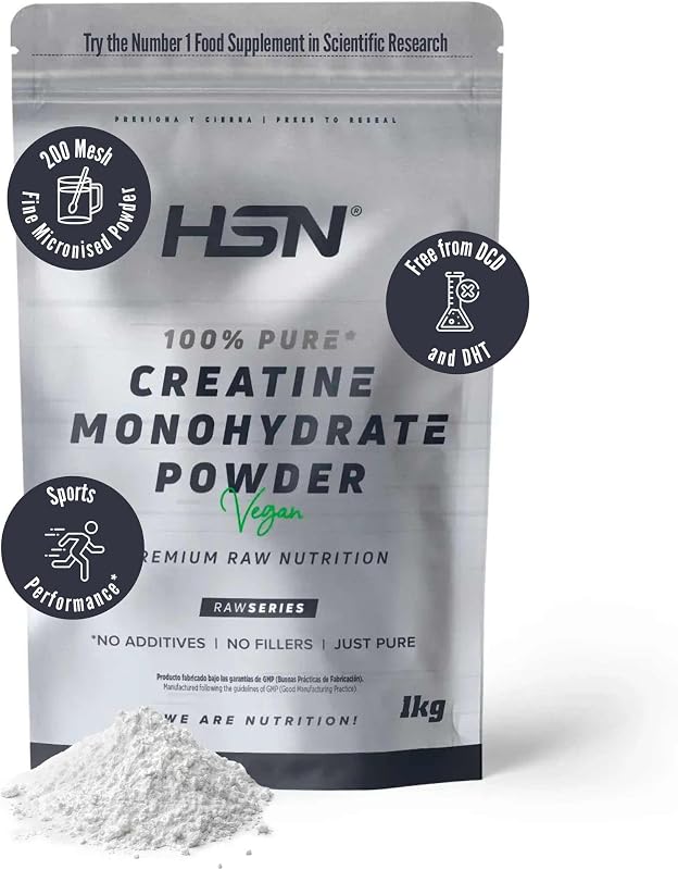 Creatina monohidratada em pó da hsn | 1 kg sem sabor = 286 doses por embalagem | monohidrato de creatina 100% pura sem adição | não ogm, vegano, sem glúten