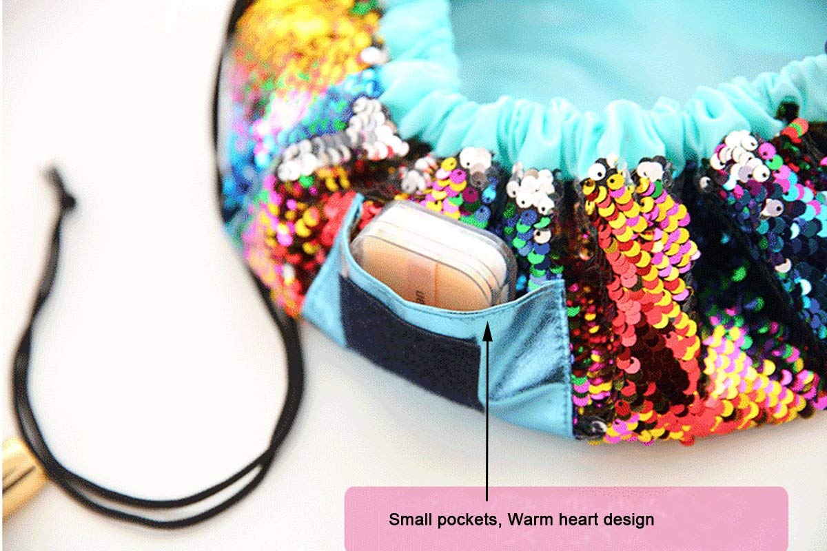 Fanovo Unicorn Lazy Drawstring Cosmetic Bag - Unicorn Makeup Bag,Waterproof Travel Bag Drawstring Makeup Bag Magic Toiletry Bag for Women+ 1 PC Cute Unicorn Ring (Sequin Rainbow)