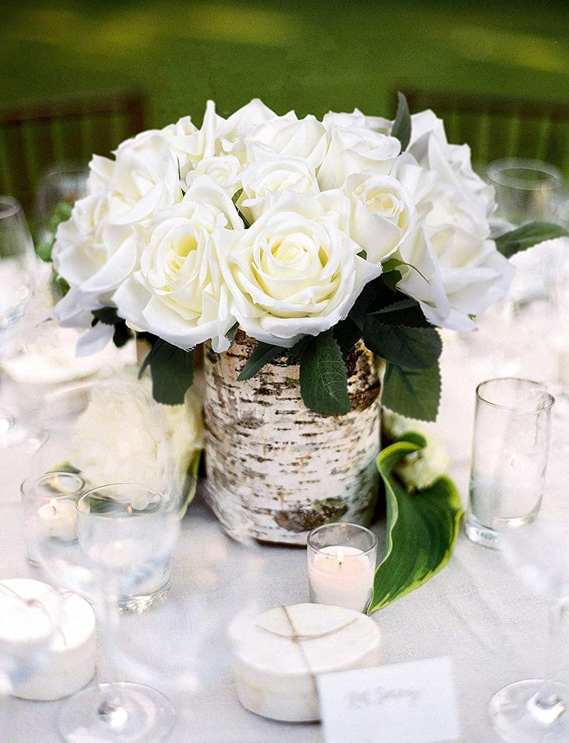 Famibay Artificial Flowers White Roses 18 Heads Fake Flowers 2 Bouquets Artificial Roses with Stems Silk Wedding Bouquet for Home Garden Party Hotel Decoration (White - Image 5
