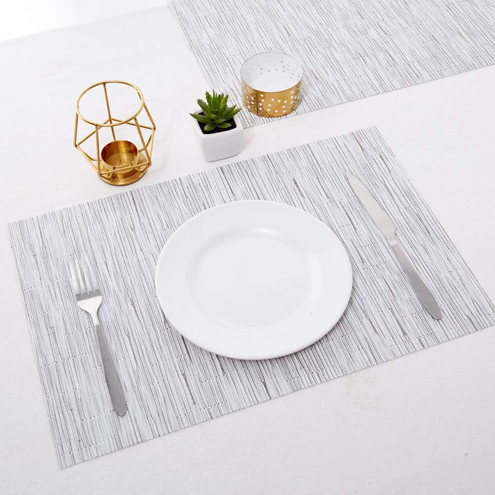 DOLOPL Table Mats Silver Place Mats for Table Set of 6 Crossweave Woven Vinyl Easy to Clean Wipeable Washable Modern Farmhouse Ourdoor Placemats for Dining Kitchen Patio Table: Home & Kitchen