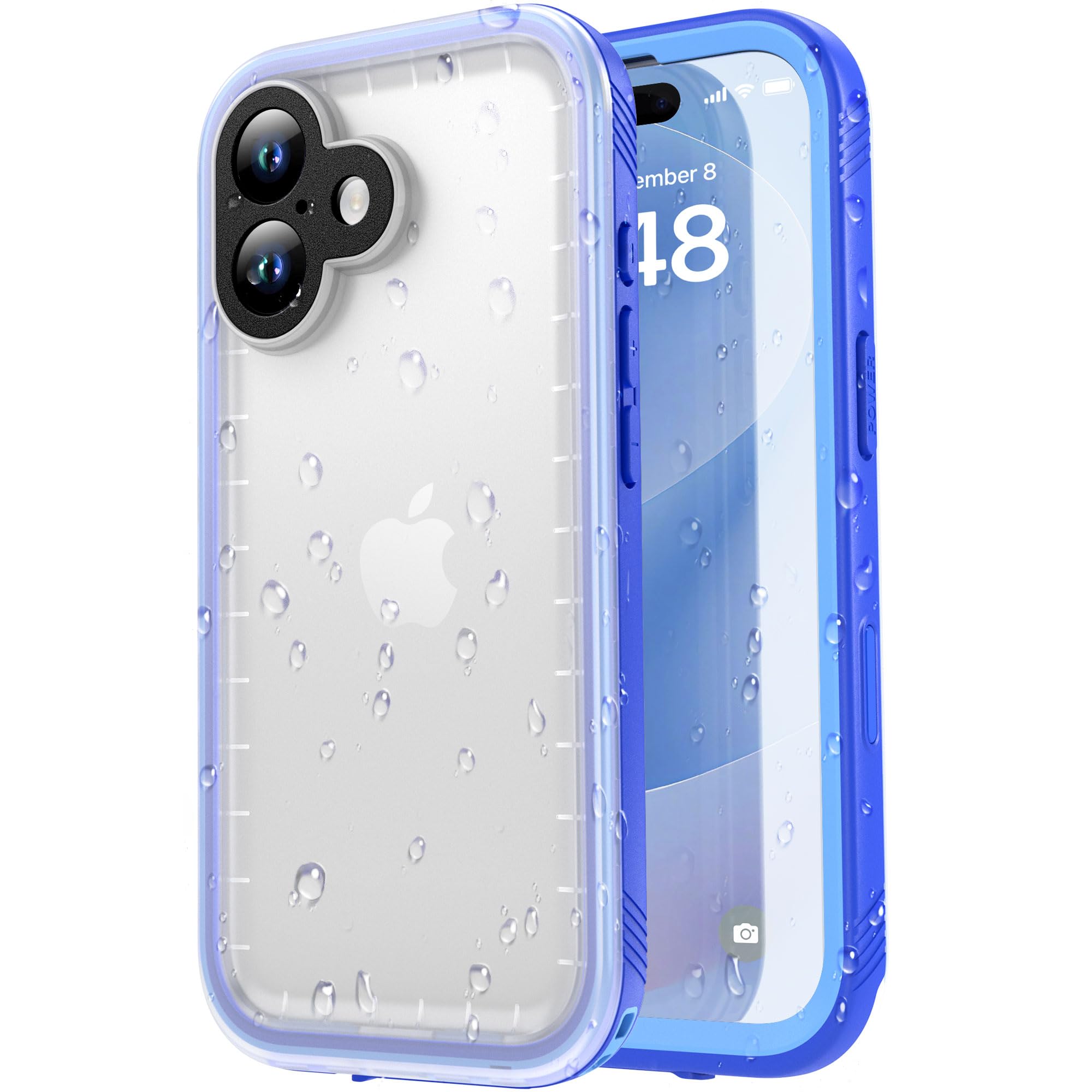 Photo 1 of SPORTLINK for iPhone 17 Waterproof Case - Shockproof Dustproof Case with Built-in Screen Protector, Full Body Heavy Duty Sealed Protective Cover for iPhone 17 6.3" Blue/Frosted Clear
