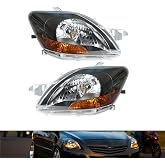 TJHSM Pair Black Housing Headlights Replacement for Yar-is 2007-2011 | Halogen Headlamps Assembly, Factory Style, Sealed Lens Assembly, Clear Visibility, Replacement for 8117052740