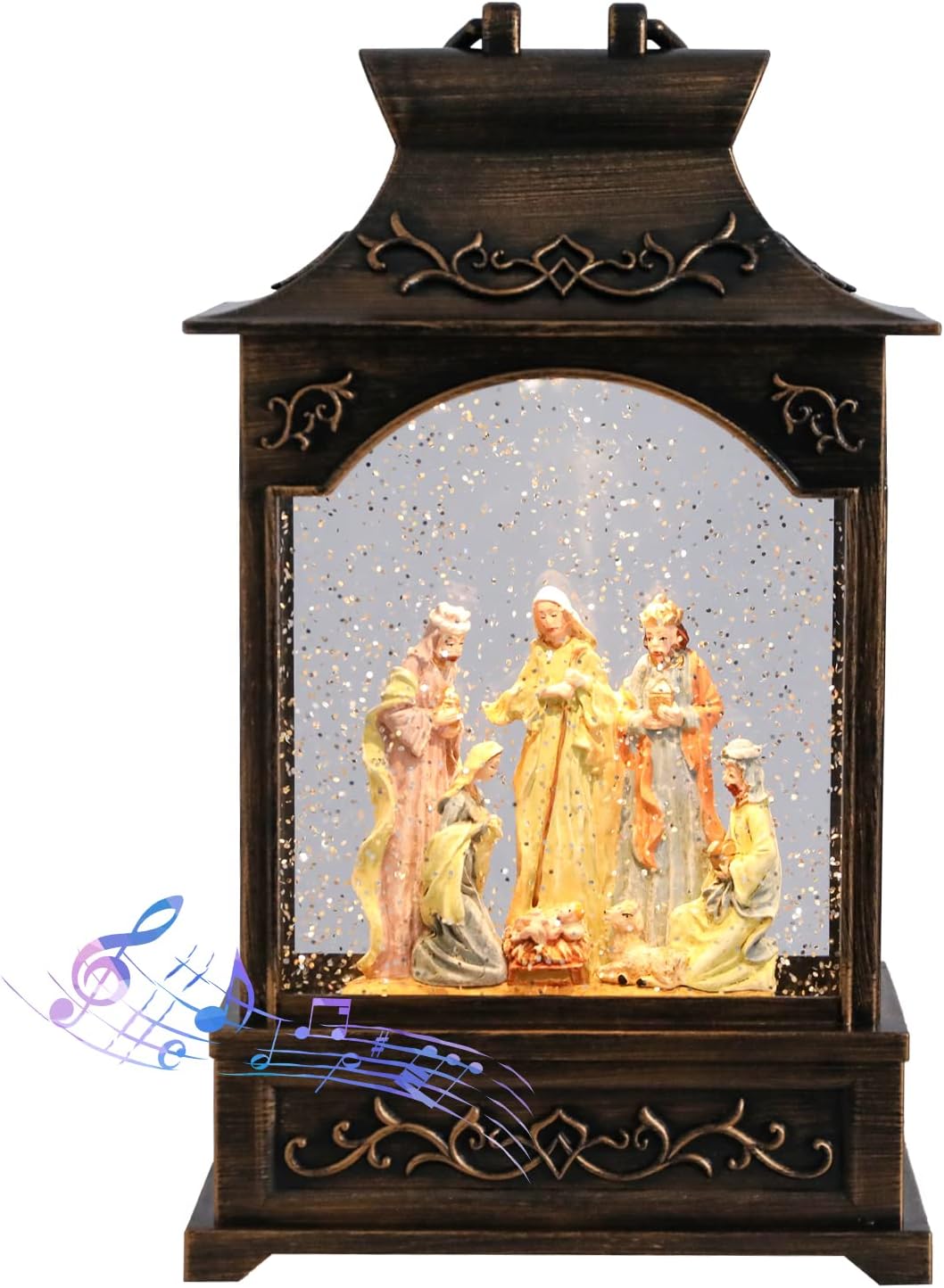 Snow Globes - VCUTEKA Christmas Snow Globe Lantern, Jesus in Musical Lantern Christmas Snow Globe with USB or Battery Operated Lighted LED Water Glittering Music Playing for Christmas Home Decor Xmas Gift