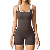 OQQ Women Rompers Sleeveless Square Neck Stretch Contrast Workout Active Tank Romper