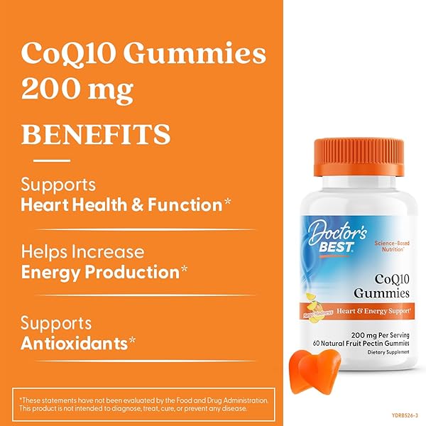 DOCTOR’S BEST COQ10 GUMMIES 200 MG, COENZYME Q10 (UBIQUINONE), HEART HEALTH, BOOST CELLULAR ENERGY, POTENT ANTIOXIDANT, 60 CT