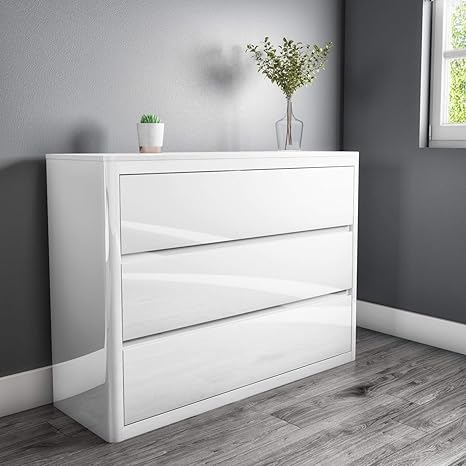 White High Gloss Wide Chest of Drawers 