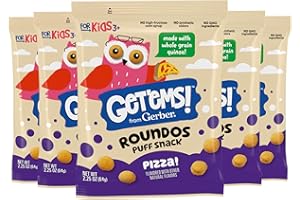 Get'ems! from Gerber, Snacks for Kids, Pizza Roundos Puffs, Made with Whole Grain Quinoa, Calcium to Support Strong Bones - 5 pack