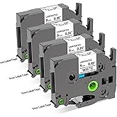 Wonfoucs TZ Tape 9mm 0.35 Laminated White TZe-221 Ptouch Tapes Replace for Brother P-Touch Label Tape TZe221 Work with Brother Label Maker Tape PT-D210 PT-D220 PT-H103W PT-1890 PT-D600 PT-D410, 4-Pack