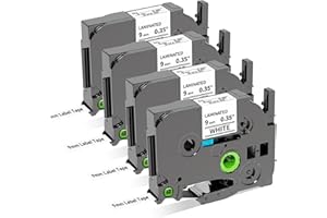 Wonfoucs TZ Tape 9mm 0.35 Laminated White TZe-221 Ptouch Tapes Replace for Brother P-Touch Label Tape TZe221 Work with Brother Label Maker Tape PT-D210 PT-D220 PT-H103W PT-1890 PT-D600 PT-D410, 4-Pack