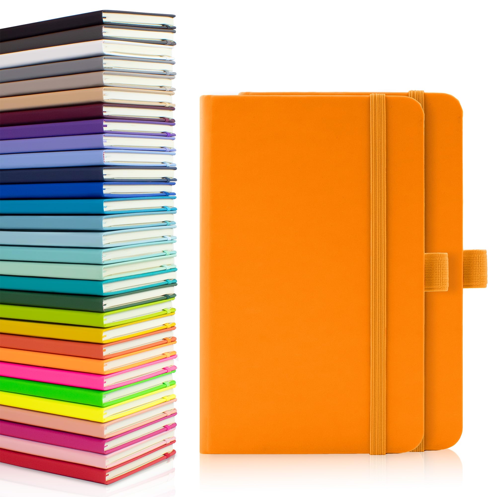 Notes London 2 x A6 Notebooks, Double Pack with Lined Pages, Pen Loop and Expandable Paper Pocket Hardback Medium Journal New Notepad Note Book Notes Diary Pad (Neon Orange) — image 1