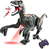 APOBATK Remote Control Dinosaur Toys for Kid - Walking Dinosaur Toys for Boys 5-7,RC Jurassic Velociraptor Toys 8-12,Robot 3-5 with Light Sounds Birthday Gift Toy for Boys Age 3+ Rechargeable Black