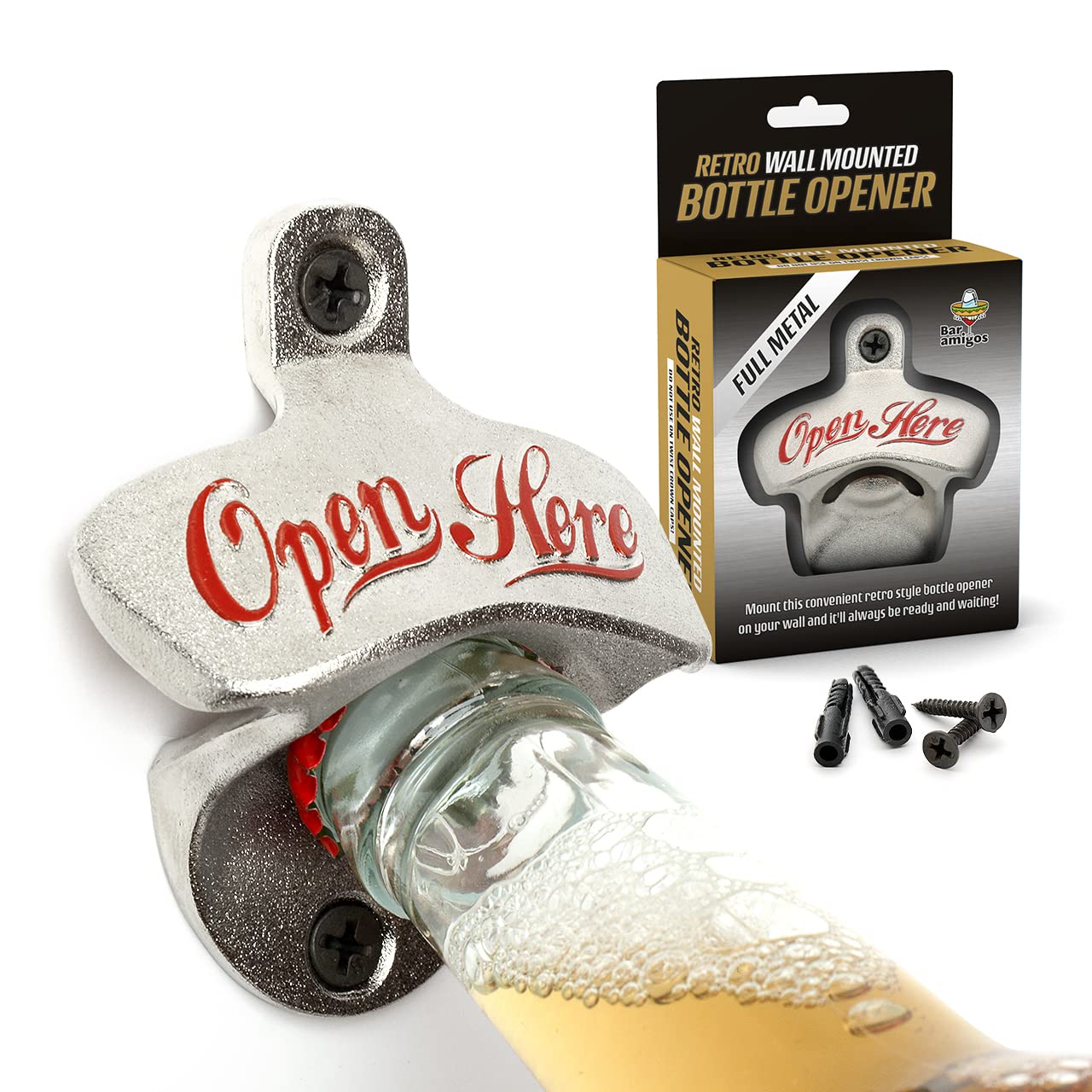 CKB LTD IGGI - Retro Wall Mounted Beer Bottle Opener - Silver Vintage Heavy Duty Cast Iron - Home Indoors Or Outdoors Bar