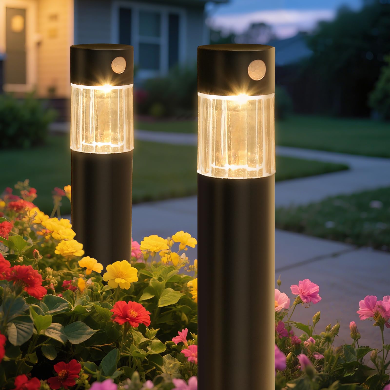 Photo 1 of Solar Pathway Lights Outdoor, Motion Sensor 5-30LM IP65 Waterproof Yard Lights for Walkway Driveway Patio, Solar Powered LED Landscape Lighting Garden Decor (Warm White, 2 Pack)